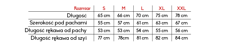 Tabela rozmiarów kurtki Aquila