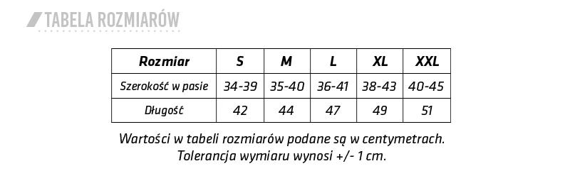 Tabela rozmiarów spodenki poliestrowe Aquila
