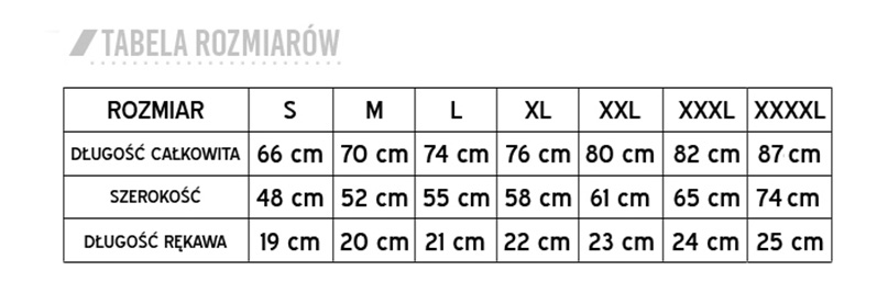Tabela rozmiarów koszulki męskie Hard Knox