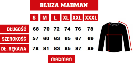 Tabela rozmiarów swetry męskie Madman